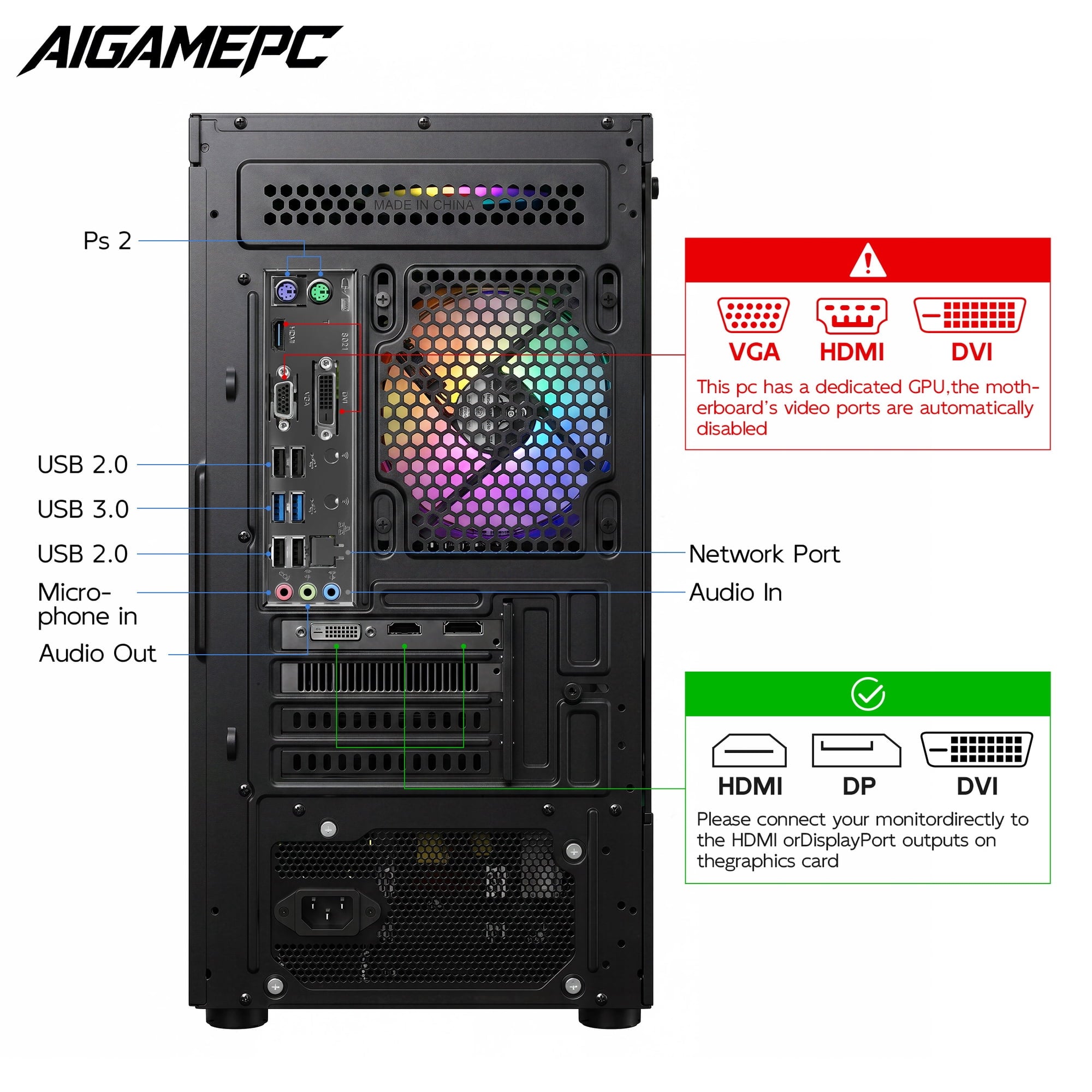 AIGAMEPC Gaming PC Desktop Computer, AMD R7 4700 LE,RTX 3050 6G,16GB DDR4,512GB M.2 SSD, BX3 550W 80PLUS Bronze PSU, RGB Fan x5, WiFi Ready & Windows 11 Home, Black